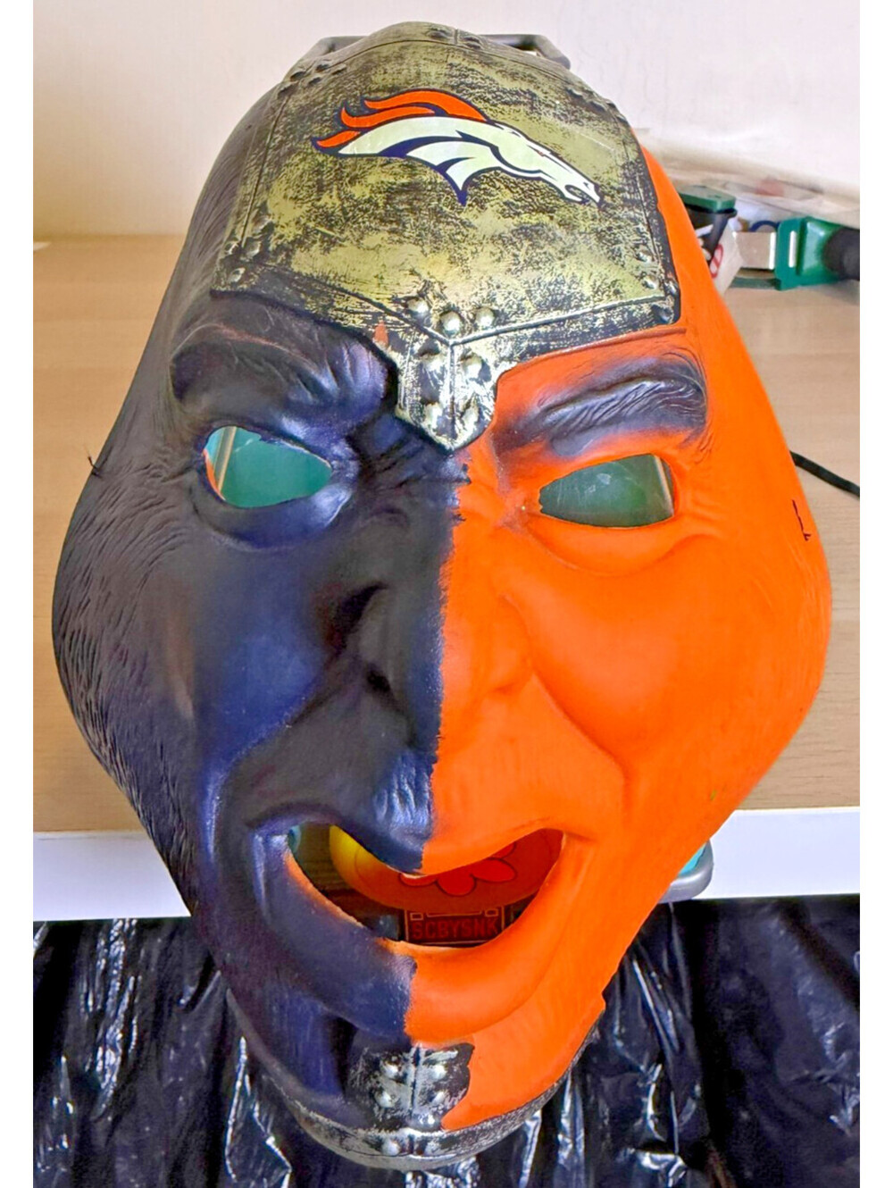 Denver Broncos NFL Fan Mask Half Orange Half Blue Team Helmet Design Fan Gear